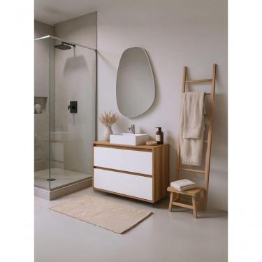 Imagem de Gabinete Para Banheiro Com Cuba E Espelheira Organica 80cm Mdf Freijo Com Branco Dubai - On Móveis