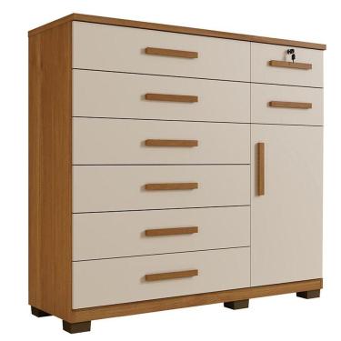 Imagem de Comoda New Vitoria Quarto Com 8 Gavetas E 1 Porta Cinamomo/off White Cinamomo/off White