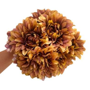 Imagem de Buquê de Dálias Grandes Artificiais Permanentes – Flores Decorativas para Sala, Casamento e Arranjos Florais (Marrom)