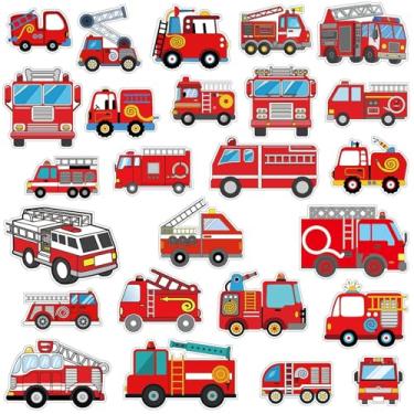 Imagem de Harloon 500 adesivos de caminhão de bombeiros adesivos de bombeiros fofos desenhos animados de veículos de motor de combate a incêndio para crianças pequenas ensino escola casa suprimentos de festa
