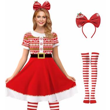 Imagem de For G and PL Vestido feminino natalino de manga curta, Estampa de suéter vermelho, M