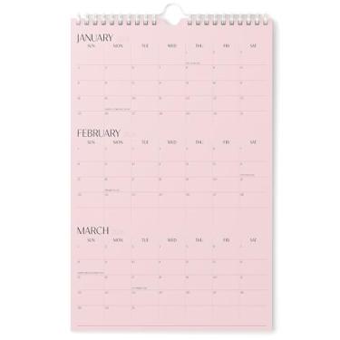 Imagem de Karto Calendário de parede de 3 meses 2026 - vertical 28 x 43 cm de janeiro de 2026 a junho de 2027 - Aumente sua produtividade e planejamento fácil com o calendário mensal estético - todo rosa