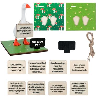 Imagem de Porta-chaves magnético de ganso, estátua de ganso de mesa de 18 cm com 2 bases de madeira e 8 citações engraçadas, 1 placa para escrita, 1 giz, decoração de mesa Kawaii, decoração de mesa de