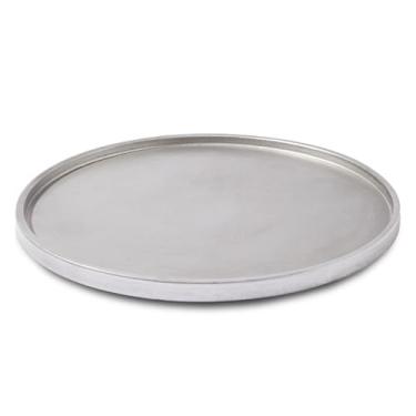 Imagem de DN DECONATION Bandeja de otomana prateada, bandejas decorativas redondas grandes de 35,5 cm para decoração de casa de banho, bandejas de mesa de centro para perfume, joias de sala de estar, decoração