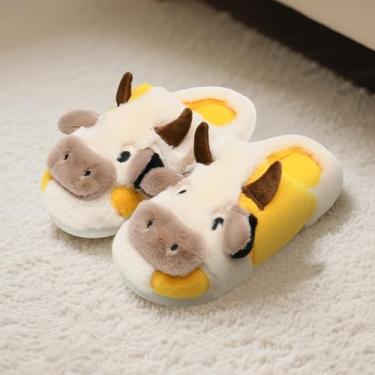 Imagem de Pantufas de vaca para mulheres e homens – Pantufa de pelúcia macia antiderrapante, sapatos felpudos quentes de inverno com espuma viscoelástica confortável, amarelo, Amarelo, 5.5-6.5 Women/4.5-5.5 Men