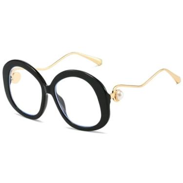 Imagem de JRLLFD Óculos de sol ovais de metal com armação grande e luxuosa para mulheres e homens, para dirigir ao ar livre, UV400 (preto transparente)