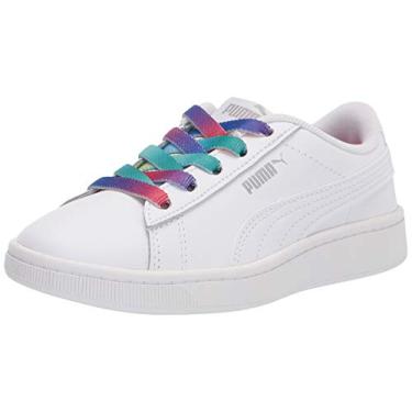 Imagem de PUMA Tênis feminino Vikky 2 sem cadarço, Puma branco-puma branco-prata, 4 Toddler