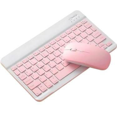 Imagem de Kit Teclado e Mouse Sem Fio, Layout QWERTY, Conexão 2.4GHz, Teclado 25x15cm, Mouse 11x5.8x2.7cm, Design Minimalista, Cor Branco e Rosa