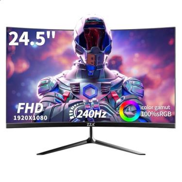 Imagem de ZZA Monitor curvo para jogos de 24,5 polegadas 3000R 240Hz tela de PC Full HD 1080P, HDMI 2.0, VGA, suporte de parede compatível com 75 * 75 mm
