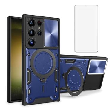 Imagem de Asuwish Capa de telefone para Samsung Galaxy S23 Ultra 5G Capa magnética para câmera deslizante com protetor de tela de vidro temperado e suporte de anel, acessórios para celular S23Ultra 23S S 23