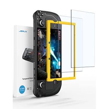 Imagem de JSAUX Pacote com 2 protetores de tela para Steam Deck, protetor de vidro Ultra HD com dureza 9H e moldura guia, vidro temperado resistente a arranhões para Steam Deck/OLED, acompanha kit de ferramenta