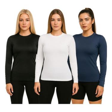 Imagem de Kit 3 Camisetas Dry Fit Feminina Manga Longa Trendixx  Secagem Rápida 