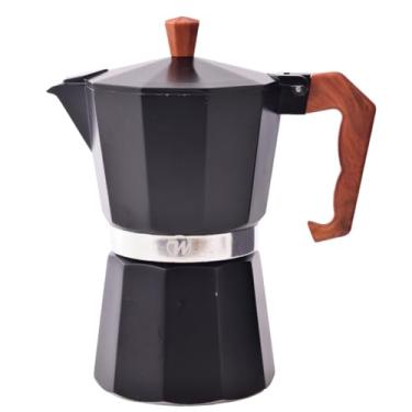 Imagem de Cafeteira Italiana Moka Tradicional, Alumínio Preto, 6 Xícaras 300ml, Cabo em Madeira, para Fogão a Gás e Elétrico, Preparo de Café Encorpado