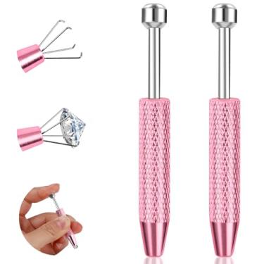 Imagem de ONESING 2 peças de ferramenta de piercing para troca de joias, aplicador de brinco de aço inoxidável com parte traseira plana com rosca interna, ferramenta antiderrapante para agarrar bolas - rosa