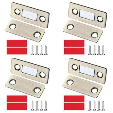 Imagem de PATIKIL 4 conjuntos de trava magnética para armário, ímãs de gaveta, ímãs finos para porta de armário de cozinha, guarda-roupa, armário, fecho, fecho magnético de toque, tom bronze verde