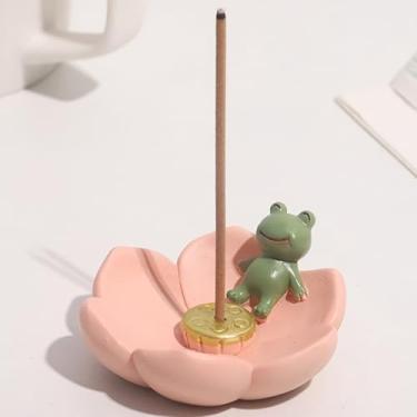 Imagem de Suporte de incenso de resina sapo design de flor de cerejeira com estatuetas de animais, decoração de jardim zen, acentos tranquilos para meditação e relaxamento estilo japonês