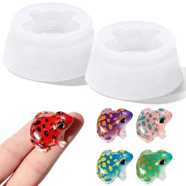 Imagem de YBEATY 2 moldes de mini sapo 3D fofo animal silicone resina molde minúsculo DIY sapo molde de silicone tridimensional animal artesanato moldes para mesa de artesanato DIY casa miniaturas decoração de