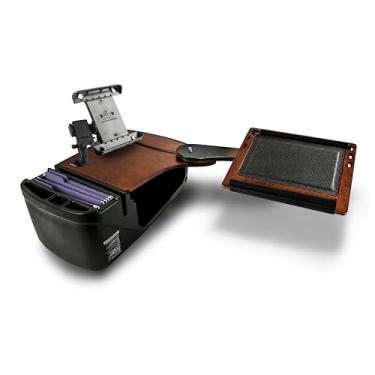 Imagem de AutoExec AE-RDBSLH-PM-TAB-21M Mesa de carro alcance para sua estação de trabalho de veículo e escritório móvel, banco traseiro lado esquerdo, mogno com suporte para telefone e suporte para tablet