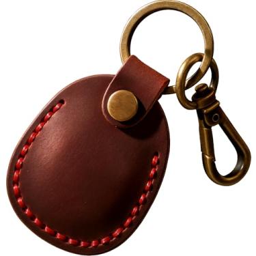 Imagem de Q1T5 Suporte de Airtag de couro legítimo, chaveiro portátil com chaveiros, cobertura total, etiquetas de ar, capa oculta, compatível com AirTags vermelho