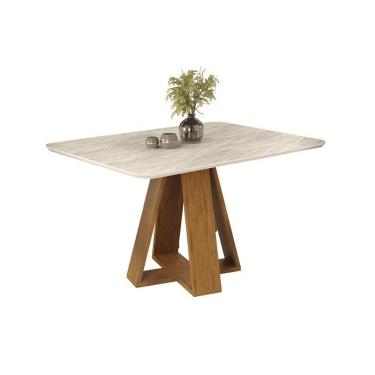 Imagem de Mesa De Sala Jantar Celeste Tampo Madeirado Curvo 120x90 Freijo/quartzo - Dj Móveis