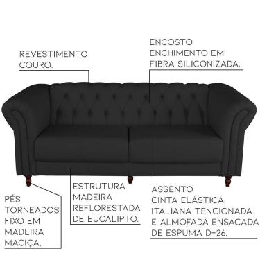 Imagem de Sofá 2 Lugares Bérgamo 180cm Couro Preto