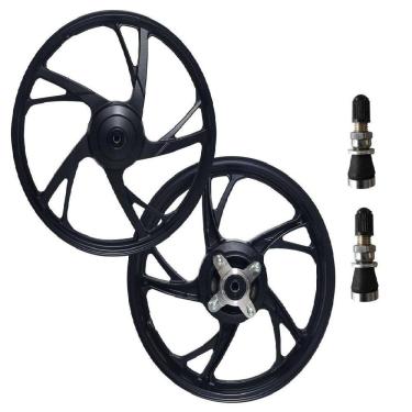 Imagem de Roda Liga Leve Par Honda Pop 100 2007 A 2015 Pop 110 2016 A 2022 Pé De Galinha Preta Tambor Spec + Bicos