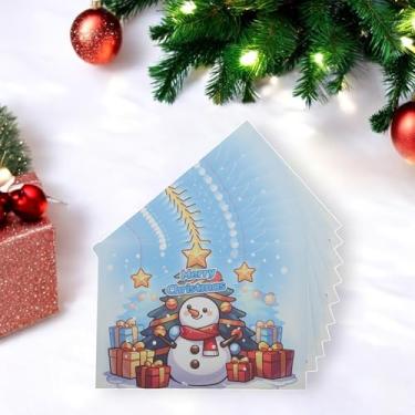 Imagem de 10 peças de cartão de felicitações de Natal, boneco de neve com árvore de Natal e papel para presentes, multicolorido, 11 x 8 cm
