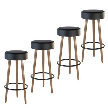 Imagem de Banqueta Alta para Cozinha Base Madeira Kit 4 Dani Sintético PU Preto  S02 - D'Rossi