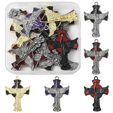 Imagem de MakemadeDIY 10 pingentes punk metal cruz gótico preto vermelho dourado pingentes pingentes para fazer joias, pulseiras, colares, brincos, chaveiros, artesanato