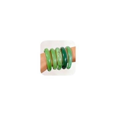 Imagem de Frodete Pulseiras femininas empilháveis de resina conjunto verde marrom acrílico transparente grande moderno colorido joias presentes, Large, Sem Pedra Preciosa