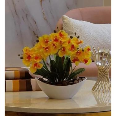 Imagem de Arranjo de Orquídea Artificial Planta Decorativa Vaso e Casca Polida (Amarelo)