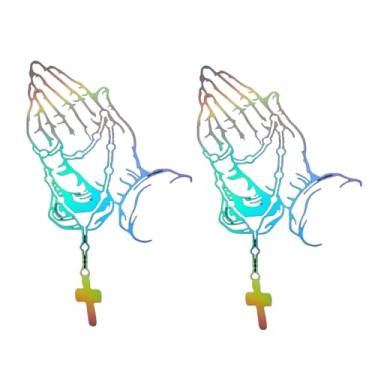 Imagem de Adesivo de decalque de mão rezando religioso para-choque janela laptop rosário vinil adesivo estilo carro decalque orando mão com rosário adesivo colorido