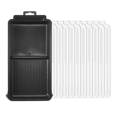 Imagem de Conjunto de forro de bandeja de pintura de 10 cm, uma bandeja de tinta de plástico com 10 peças de forros de pintor, bandejas de tinta descartáveis, forros de rolo de pintura para pintar paredes