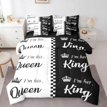 Imagem de Erosebridal Conjunto de edredom de 7 peças para ele e ela, cama em uma bolsa, king e rainha, para casal, homens e mulheres, presente de dia dos namorados, romântico, coração