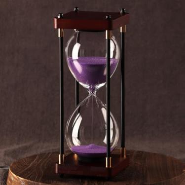 Imagem de Temporizador de ampulheta de areia de 60 minutos, relógio de areia vintage de 60 minutos, lixadeira branca grande com tampas de madeira, temporizador de ampulheta de vidro para jogos, sala de aula