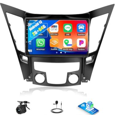 Imagem de Estéreo de carro Android para Hyundai Sonata 2010-2015 2G + 64G com link de espelho automotivo para Android Carplay, tela sensível ao toque de 9 polegadas com navegação GPS, WiFi 26UI, câmera de