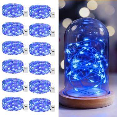 Imagem de litogo Pacote com 12 luzes LED de fadas operadas a pilha, 2 m e 20 LEDs, 3 modos, mini luzes cintilantes, luz estrelada à prova d'água para casamentos, potes de pedreiro, festas, decorações de Natal