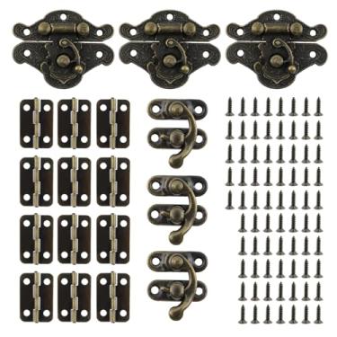 Imagem de Pastlla 18 conjuntos de dobradiças e travas de caixa de joias retrô, dobradiças pequenas para ferragens de caixas de madeira, dobradiça de móveis de armário antigo, fecho de ferrolho - tom bronze