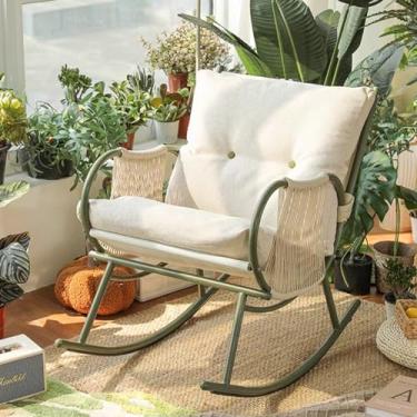 Imagem de Cadeira de balanço estofada com encosto alto, berçário interno para sala de estar, cadeiras de balanço modernas confortáveis para sala de estar/quarto/berçário