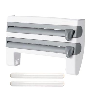 Imagem de Cortador de filme aderente, dispensador de folha de alumínio - organizador de de reutilizável para cozinha, embalagem, lanche, despensa, embrulho de carne, parede, restaurante, geladeira