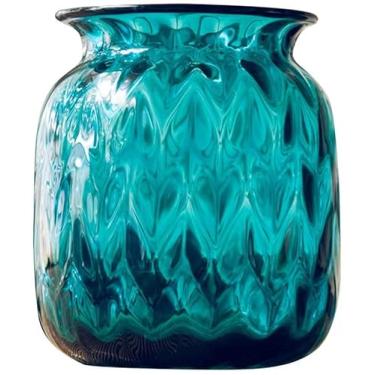Imagem de Yalych Vaso verde s flor s nervurado vidro azul-petróleo flor Posy Jar decoração de escritório em casa ornamento mesa bancada decoração (cor: verde, tamanho: 11x13x18cm) decoração de casa