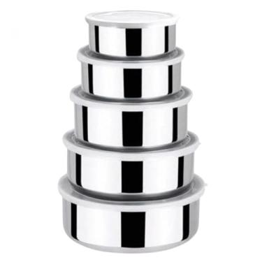 Imagem de Conjunto de Tigelas 5 peças Aço Inox Potes Bowl com Tampa Redonda
