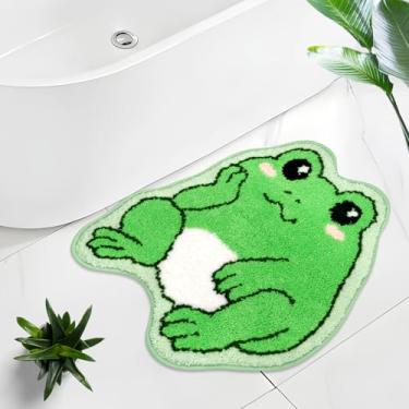Imagem de Prewplam Tapete de banho de sapo – Tapete de banheiro em forma de decoração de sapo fofo, tapete de animal kawaii engraçado agachamento, tapete de banho de microfibra absorvente macio, antiderrapante