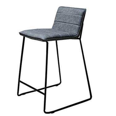 Imagem de Banqueta de metal com encosto baixo e altura banquetas empilháveis para café da manhã s l metal e couro sintético - cinza