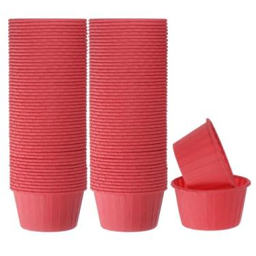 Imagem de HARFINGTON 100 peças de copos de cupcake de 100 ml, tamanho padrão, forros de cupcake de papel, embalagens à prova de gordura, descartáveis para casamento, aniversários, Natal, sobremesa, vermelho