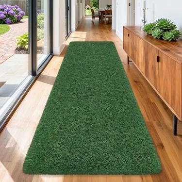 Imagem de ZJYeRug Tapete verde escuro, tapetes para sala de estar, tapete de corredor de 7 x 25 cm, tapete antiderrapante para corredor de 3 metros, tapete macio felpudo para quarto, tapetes de cabeceira