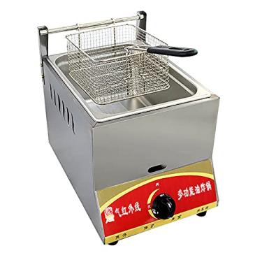 Imagem de Fritadeira a gás de aço inoxidável com cesta e tampa, fritadeira a gás GLP 10L 20L, restaurante de cozinha doméstica