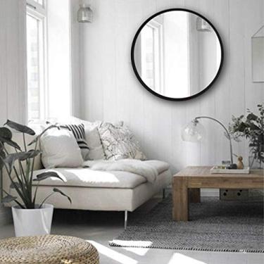 Imagem de Espelho redondo de maquiagem moderna espelho lunar espelho de barbear espelho decorativo simulação lua padrão para sala de estar ou banheiro - preto