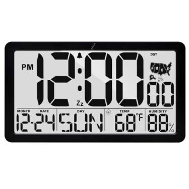 Imagem de TXL Relógio de parede atômico, relógio de parede digital operado por bateria com temperatura, umidade e data, visor grande (preto)
