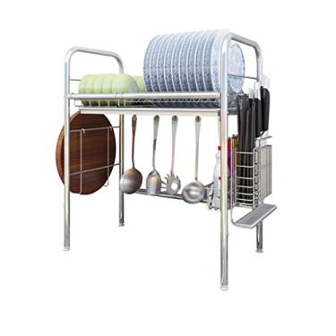 Imagem de BSNANCA Escorredor de pratos de aço cromado de luxo com suporte organizador de utensílios de talheres